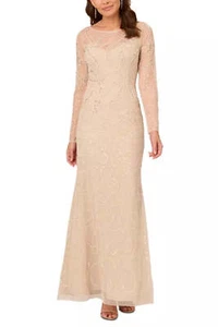 Adrianna Papell Women's Beaded Long-Sleeve Gown - Picture 1 of 2