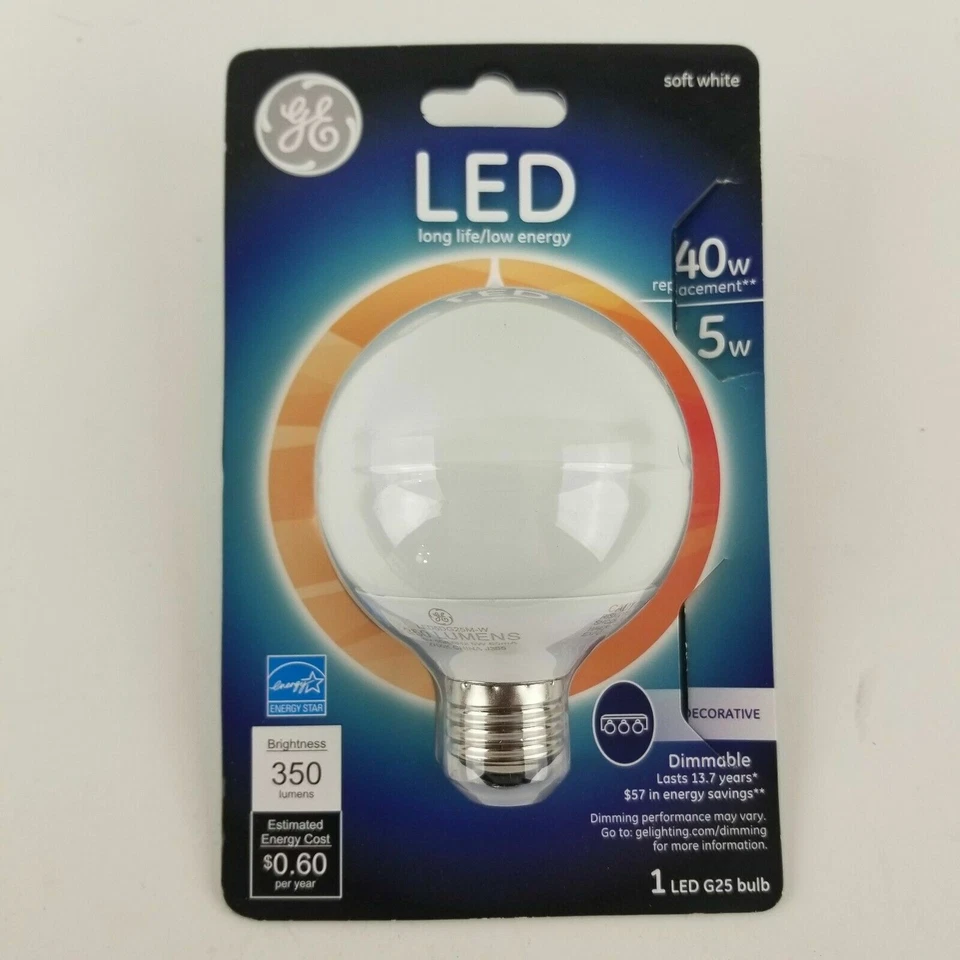 Ge 40w Decorative LED G25 Dimmable Soft White Bulb 350 lumens 1439282 v13 - Image 1 of 1