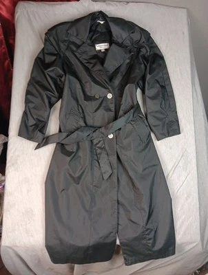 Винтажный Otello Pelle Rainwear женщин 11/12 траншея дождя пальто куртка • подпоясанный черный - Изображение 1 из 4