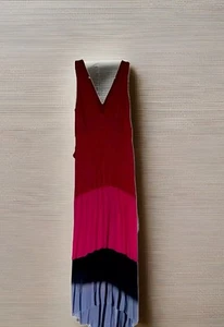 TAYLOR Long Sleeveless Summer Dress Wavy Colorblock Red Pink Blue Ladies 4 New - Picture 1 of 11