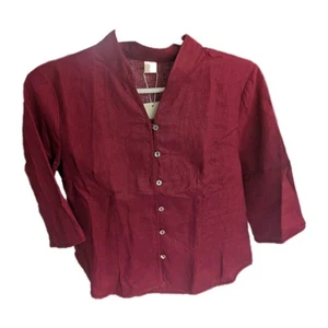 Lintico Linen Hand Button Fitted Jacket AMELIA Top Rosewood/Burgundy Red XL NWT - Picture 1 of 10