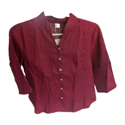 Lintico Linen Hand Button Fitted Jacket AMELIA Top Rosewood/Burgundy Red XL NWT - Image 1 of 4
