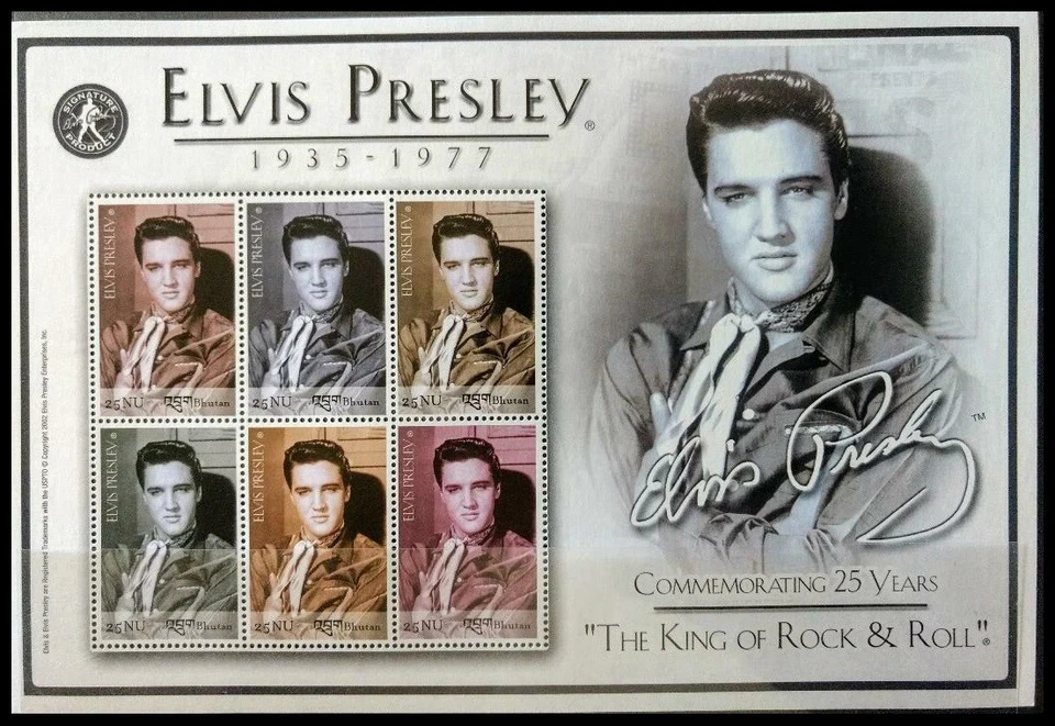 061.SELLO BUTÁN 2003 S/S 25 AÑOS DEL REY DEL ROCK & ROLL - ELVIS PRESLEY. MNH Foto 1 de 1