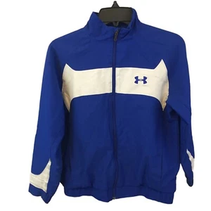 Giacca da pista blu e grigio Under Armour taglia YLG manica lunga foderata con cerniera intera - Foto 1 di 10
