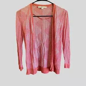 Ann Taylor LOFT Orange Pink White Striped Lightweight Open Sheer Cardigan - S - Picture 1 of 5