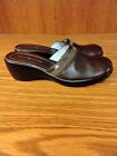 Tommy Hilfiger Brown Leather Slide On Clogs Shoes Size 9M