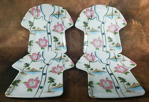 4 platos para servir de melamina florales blancos rosa palma hawaiana camisa isla vintage - Imagen 1 de 5