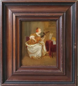 Gemälde Ölgemälde Lautenspielerin Holz Niederlande 17/18tes Jahrhundert - Picture 1 of 8