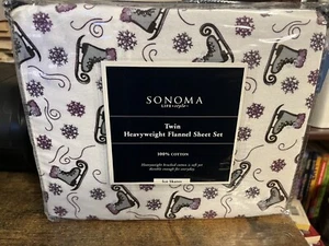 Sonoma Life + style Home Sheet Set w/Pillow Cases Ice Skates Flannel New Twin - Picture 1 of 1