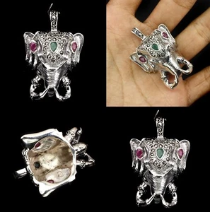 Pendentif argent massif ,serti d' Emeraude, Rubis et Marcassite/19,50 Grammes - Picture 1 of 1
