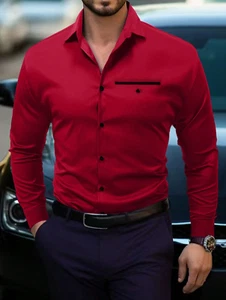 Camisa Roja de Hombre Camisas Formales Para Hombres Elegantes Casuales de Vestir - Picture 1 of 8