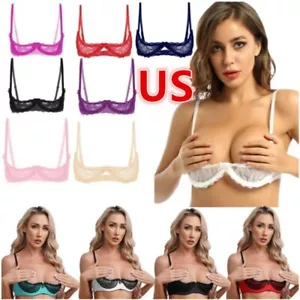 Sujetador con aros de 1/4 taza de encaje transparente para mujer Balconette Bralette transparente - Imagen 1 de 144