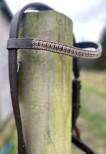 NEW SMOKEY TOPAZ FULL 16" BROWN CRYSTAL HORSE BROWBAND RHINESTONE PRECIOSA BLING - Picture 1 of 10