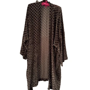 Eskandar (1) OLive Silk Velvet Checkered Long Cardigan Duster Jacket EXC - Picture 1 of 9