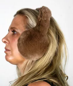 New Brown Rex Rabbit Fur Ear Muffs - Picture 1 of 3
