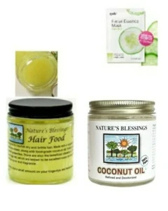 Nature's Blessings Hair Food % Coconut Oil Set (w/Kbeauty Facial Sheet Mask) - Picture 1 of 1