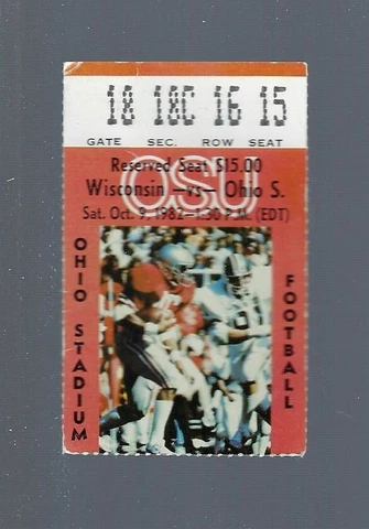 VINTAGE 1982 WISCONSIN BADGERS @ OHIO STATE BUCKEYES FOOTBALL TICKET STUB Cover