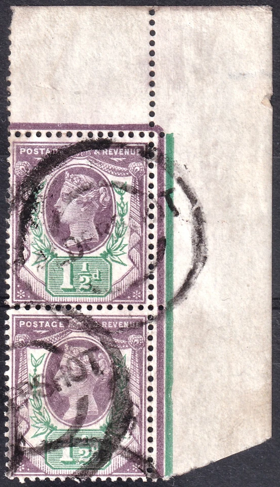 1887 JUBILEE SG198 11/2d PURPLE & GREEN SCARCE CORNER MARGINAL PAIR - Image 1 of 1