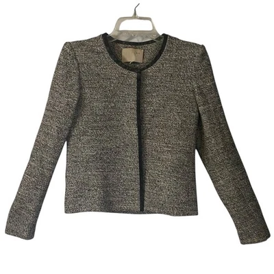 Chaqueta Blazer IRO Viviana Tweed Borde de Cuero Negro Frontal a Presión Talla 1 Foto 1 de 4