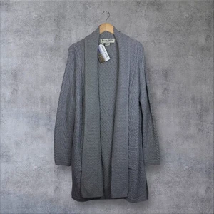 Grey 100% Merino Wool Longline Cardigan Minimalist Layering UK 18 20 Aran Mor - Picture 1 of 9