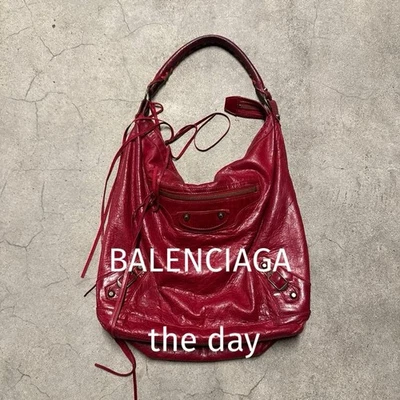 Bolsa de ombro Balenciaga The Day couro borgonha usada couro macio leve usada - Imagem 1 de 4