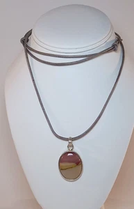 Natural jasper stone in 925 silver bezel, 24" adjustable leather cord, 1" stone - Picture 1 of 6