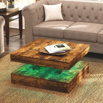 Coffee Table with LED Light  Living Room Center Cocktail Table  Polished Brown - Image 1 of 4