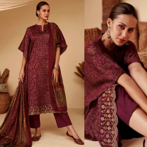 MAROON KASHMIRI PRINTED COTTON & LACE INDIAN READYMADE SALWAR KAMEEZ LADIES SUIT - Picture 1 of 3