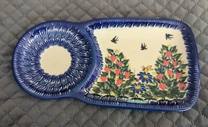 Boleslawiec Polish Pottery Plate With Place To Hold Cup 10.5" x 5.5" - Picture 1 of 9