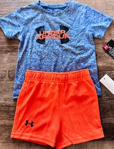 NWT Under Armour Infant Boys 18 Months Orange/Navy/Heather Blue Shorts Set 18M - Picture 1 of 3