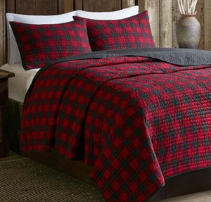 RED BLACK CHECKS 3pc King / Cal King QUILT SET : BUFFALO PLAID COUNTRY LODGE - Picture 1 of 6