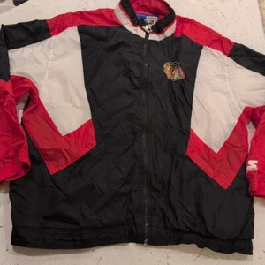 Vintage Rare Starter NHL Chicago Blackhawks Full Zip Windbreaker Jacket XL White - Picture 1 of 17