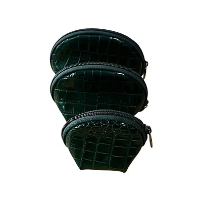 Juego de Estuche Cosmético de Cuero Furla, Cuero Estampado de Croco Verde, Juego de 3, Nuevo Foto 1 de 4