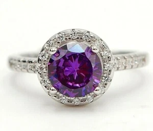 2CT Amethyst & White Topaz 925 Solid Sterling Silver Ring Sz 6 I1-4 - Picture 1 of 3
