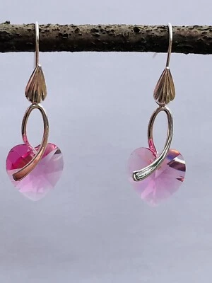 Austrian Crystal  Earrings Valentine Anniversary wedding suspended Heart - Image 1 of 4