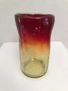 Vintage BLENKO CRACKLE GLASS Tangerine Amberina Pinched Dimpled Tumbler Perfect - Picture 1 of 9