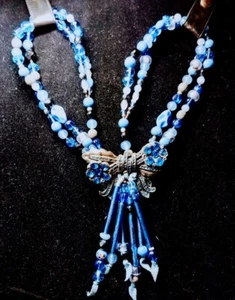 Vintage Miriam Haskell Blue Crystal & Rhinestone Floral Beaded Necklace Unsigned - Picture 1 of 3