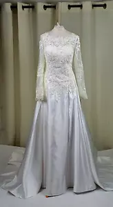 Off White Floral Lace Aline Long Train Wedding Dress Gown CR051 BB 08 - Picture 1 of 22