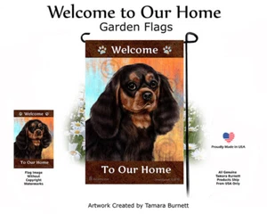 Welcome Garden Flag - Black and Tan Cavalier King Charles Spaniel 035 - Picture 1 of 1