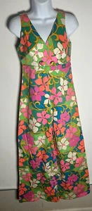 Vintage 1960s Vibrant Floral Very Flared Hawaiian Sleeveless Jumpsuit XS S Rare - Picture 1 of 11