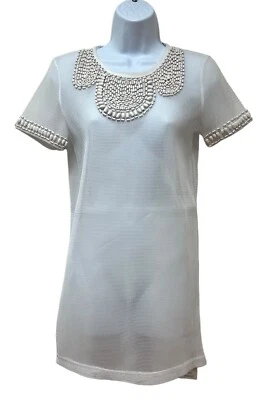 Alexander McQueen White Mesh Short Dress Wood Beaded Collar Exposed Zipper L - Image 1 of 4