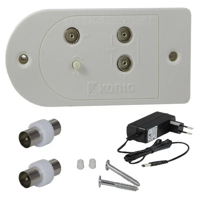 Antennenverstärker DVB-C -T2 Kabel TV 2 Geräte Verstärker Verteiler HD 4K 25dB - Bild 1 von 3