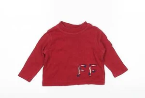Feu Follet Boys Red Cotton Blend Basic T-Shirt Size 6-9 Months Round Neck - Picture 1 of 12