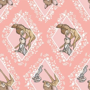 1 7/8 Yards Bambi Woodland Forest Thumper Rabbit Pink Diamond Cotton Fabric - Picture 1 of 1