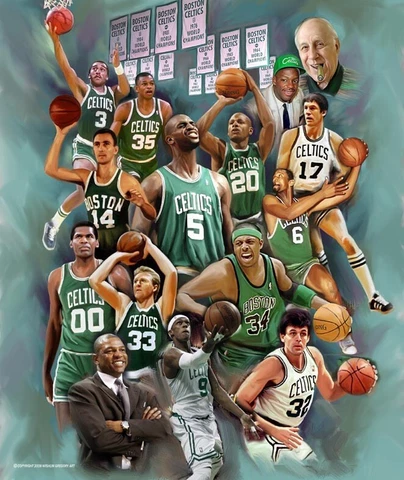 Boston Celtics Legends, Wishum Gregory Art, Print Poster 20" x 16"    729 Cover