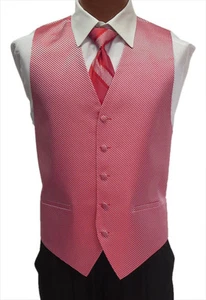 Large Long Mens Red Cardi Venetian Wedding Prom Fullback Tuxedo Vest w/ Tie - Picture 1 of 2