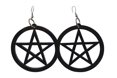 Pendientes góticos emo bruja Wicca pentagrama negro de gran tamaño Foto 1 de 2