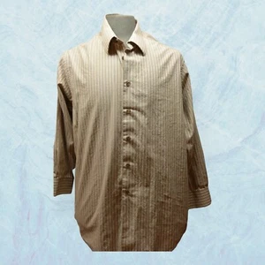 Calvin Klein Size  17 1/2 is  half Sleeve Tan Stripe button down Men's Shirt - Picture 1 of 7
