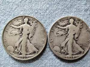 1938-D & 1937-D 50c. Walking Liberty Silver Half Dollar XF key dates - Picture 1 of 5