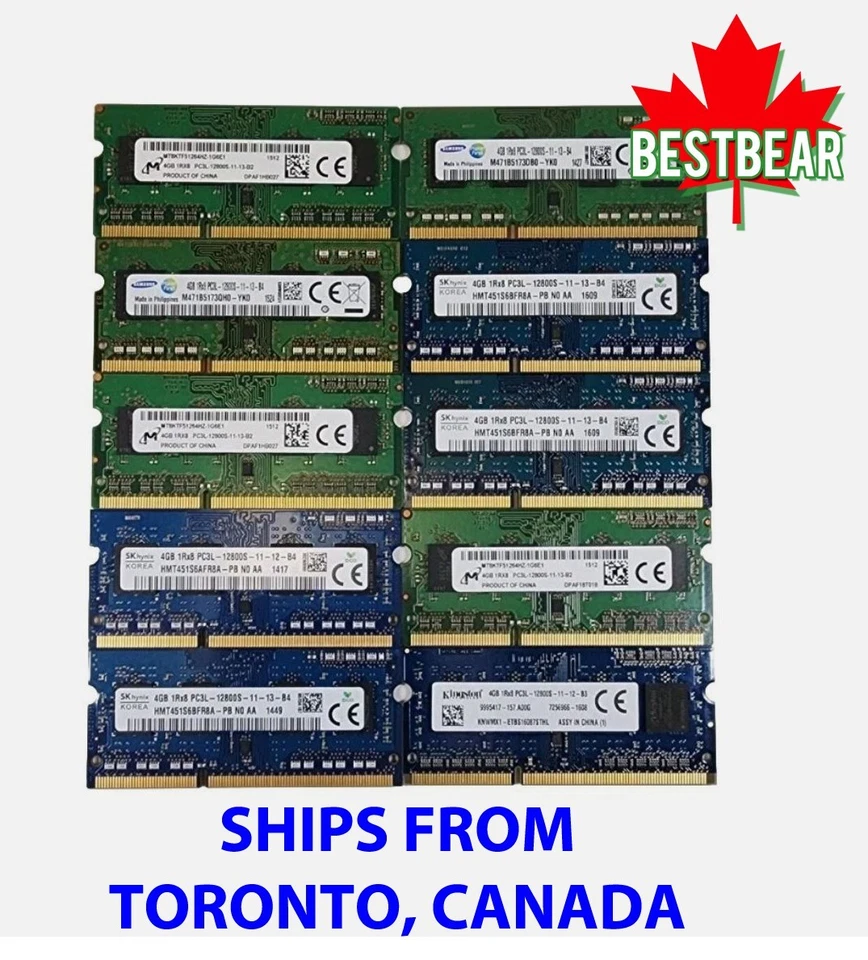 Lot of 10 x 4GB PC3L-12800 1600MHz Low Voltage 1.35V Laptop RAM DDR3L 1Rx8 DDR3 - Image 1 of 1